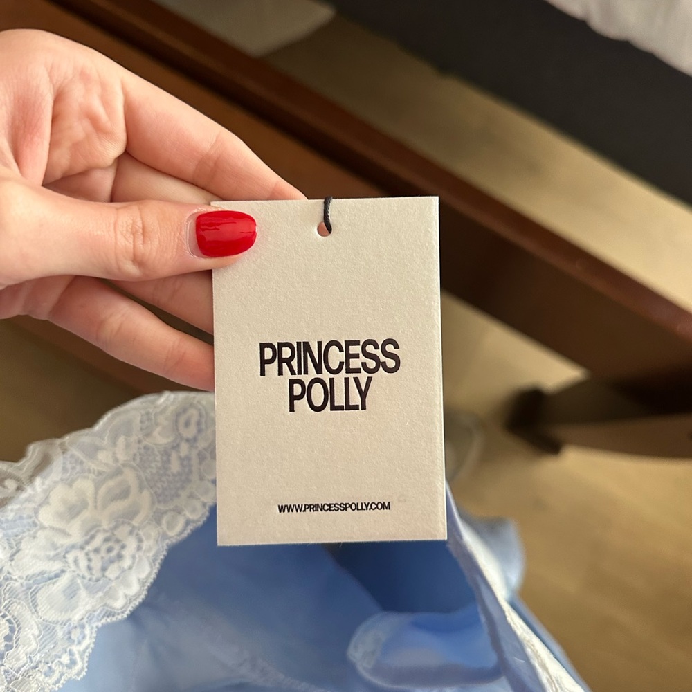 Princess Polly Light Blue Lace-Trim Slip Chemise - Picture 4 of 5